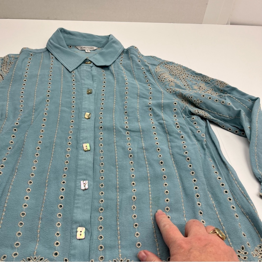 John Mark Light Blue Eyelet Button-Front Women's … - image 8